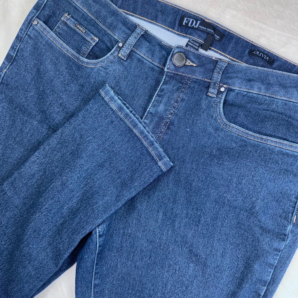 FDJ French Dressing Jeans Olivia Slim Leg Women 14 Blue Dark Wash Stretch Denim